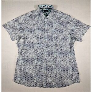 7Diamonds Mens XXL Short Sleeve Button Down‎ Shirt Blue Diamond 4 Way Stretch 24
